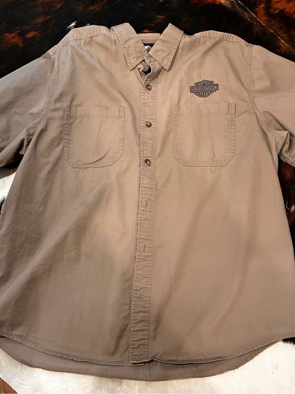 Harley-Davidson Men's Khaki Button-Down Short Sleeve Shirt